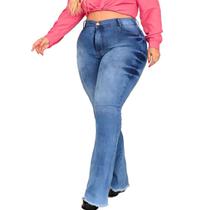 Calça Jeans Feminina Plus Size Flare Cintura Alta Empina O Bumbum