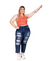 Calça Jeans Feminina Plus Size Mom Desfiada 46 ao 54 - Razon - 1104