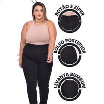 Calça Jeans Feminina Plus Size Preta Cintura com Alta Elastano