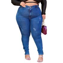 Calça Jeans Feminina Plus Size Skinny Destroyed