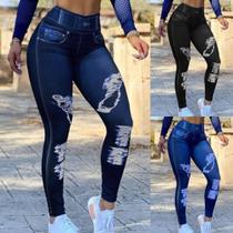 Calça Jeans Feminina Plus Size Tipo Legging Com Elástico