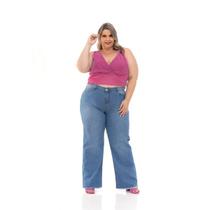 Calça Jeans Feminina Plus Size Wid Leg Básica Tendência
