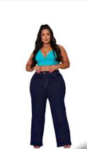 Calça jeans feminina Plus Size Wide leg com elastano 46 ao 54