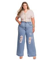 Calça Jeans Feminina Plus Size Wide Leg L2/2