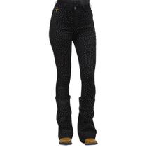 Calça Jeans Feminina Preta Flare com Strass Texas Ranch 36219