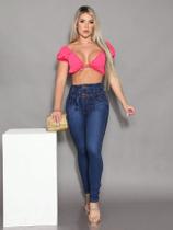 Calça jeans feminina recorte pinça c/cinto destroyer pistolado Calça jeans feminina recorte pinça c/cinto destroyer pistolado