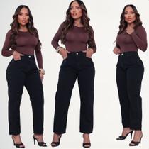 Calça Jeans Feminina Reta Cintura Alta 100% Algodão Premium Confortável -