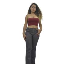 Calça Jeans Feminina Reta Cintura Média Azul Escuro