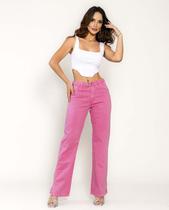 Calça Jeans Feminina Reta com Cós Transpassado Shine 21965 Rosa