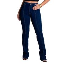 Calça Jeans Feminina Sawary Flare Boot Cut Azul Escuro