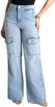 Calça Jeans Feminina Sawary Wide Leg Cargo 281077