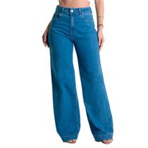 Calça Jeans Feminina Sawary Wide Leg Cintura Alta Azul Claro