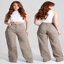 Calça Jeans Feminina Sawary Wide Leg Cintura Alta Elastano Calça Jeans Feminina Sawary Wide Leg Cintura Alta Elastano