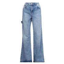 Calça Jeans Feminina Sawary Wide Leg Estonado Azul