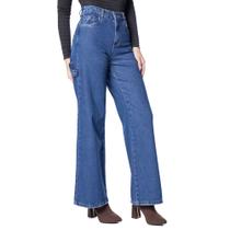 Calça Jeans Feminina Sawary Wide Leg Puídos Azul Escuro