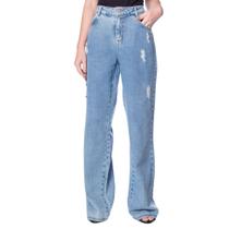 Calça Jeans Feminina Sawary Wide Leg Rasgados Azul