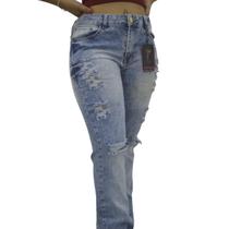 Calça Jeans Feminina Skinny Cintura Alta Destroyed