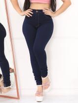 Calça Jeans Feminina Skinny Cintura Alta Levanta Bumbum Com Lycra Básica Escura Moda Blogueira