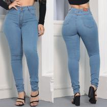 Calça Jeans Feminina Skinny Cintura Alta Levanta Bumbum Com Lycra