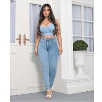 Calça Jeans Feminina Skinny Cintura Alta Levanta Bumbum Com Lycra Moda Blogueira