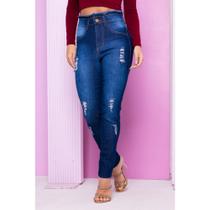 Calça Jeans Feminina Skinny com Elastano Cintura Alta - Escura Cós Desfiado