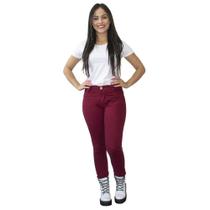 Calça Jeans Feminina Skinny Cós Alto Luma Ventura Vinho