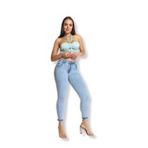 Calça jeans feminina skinny Midi glow strass biotipo