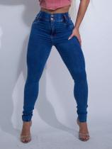 Calça jeans feminina sky fuan cos largo 2 botao elastico Calça jeans feminina sky fuan cos largo 2 botao elastico