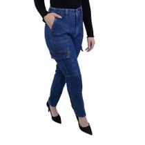 Calça Jeans Feminina Tharog Mom Cargo Azul Escuro - TH1835JN