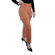 Calça Jeans Feminina Tharog Mom Cargo Marrom Deserto - TH1804PT