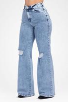 Calça Jeans Feminina Wide Leg C/ Brilhos - Sol Jeans