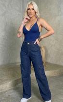 Calça Jeans Feminina Wide Leg Cargo