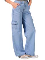 Calça Jeans Feminina Wide Leg Cargo Infantil Juvenil Tecido Premium Calça Jeans Feminina Wide Leg Cargo Infantil Juvenil Tecido Premium