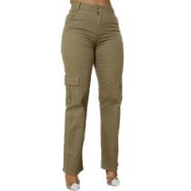 Calça Jeans Feminina Wide Leg Cargo