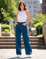 Calça Jeans Feminina Wide Leg Cintura Alta Estilosa 501516