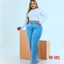 Calça Jeans Feminina Wide Leg Cintura Alta Plus Size
