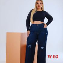 Calça Jeans Feminina Wide Leg Cintura Alta Plus Size Calça Jeans Feminina Wide Leg Cintura Alta Plus Size