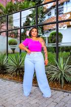 Calça Jeans Feminina Wide Leg Clara Lisa Plus Siza Tecido Premium Ref: 0052