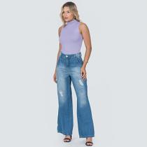 Calça Jeans Feminina Wide Leg Com Puídos 805610-