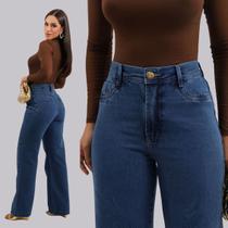 Calça Jeans Feminina Wide Leg Lavagem SKY Cintura Alta Calça Jeans Feminina Wide Leg Lavagem SKY Cintura Alta