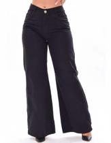 Calça Jeans Feminina Wide Leg Lisa Preta Cintura Alta Modelagem Pantalona Moderna para o Dia a Dia Calça Jeans Feminina Wide Leg Lisa Preta Cintura Alta Modelagem Pantalona Moderna para o Dia a Dia