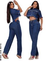 Calça Jeans Feminina Wide Leg Over Size Reta Azul Escuro Basica Cos Alto Cintura Perfeita - LD Jeans