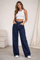 Calça Jeans Feminina Wide Leg Pantacourt Azul Escuro l Estilo Ana Castela Cintura Alta 976641