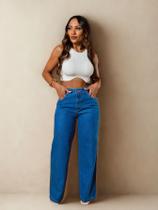 Calça Jeans Feminina Wide Leg Pantalona Algodão Básica Bolso Tamanho:38Cor:Azul Médio Calça Jeans Feminina Wide Leg Pantalona Algodão Básica Bolso Tamanho:38Cor:Azul Médio