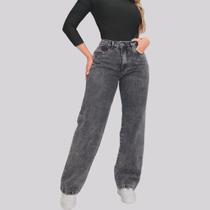 Calça Jeans Feminina Wide Leg Pantalona Cinza Grafite Calça Jeans Feminina Wide Leg Pantalona Cinza Grafite