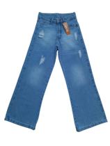 Calça Jeans Feminina Wide Leg Pantalona Juvenil Infantil Meninas Azul Claro tam 10 ao 16 (6249)