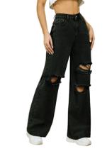 Calça Jeans Feminina Wide Leg Pantalona Premium 3 Rasgos