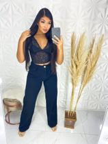 Calça Jeans Feminina Wide Leg Pantalona Preta Cintura Alta Tecido Premium Ref: 0003 Calça Jeans Feminina Wide Leg Pantalona Preta Cintura Alta Tecido Premium Ref: 0003