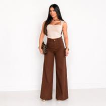 Calça Jeans Feminina Wide Leg Pantalona Sarja Cintura Alta Moda Blogueira Tendência