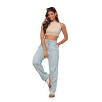 Calça Jeans Feminina Wide Leg Perna Larga Balão